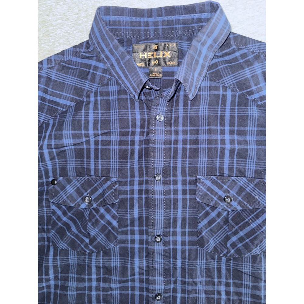 Helix Mens Blue Plaid Button Down Shirt Size Large Streetwear Workwear Grunge